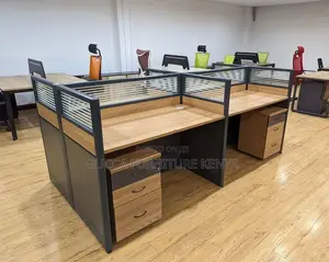 4-seater Brown Wood Modular Workstation