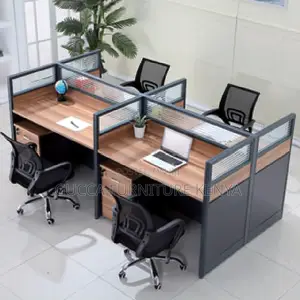 4-seater Brown Wood Modular Workstation
