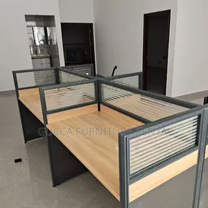 4-seater Brown Wood Modular Workstation
