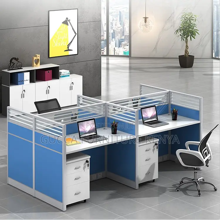 4-seater Brown Wood Modular Workstation