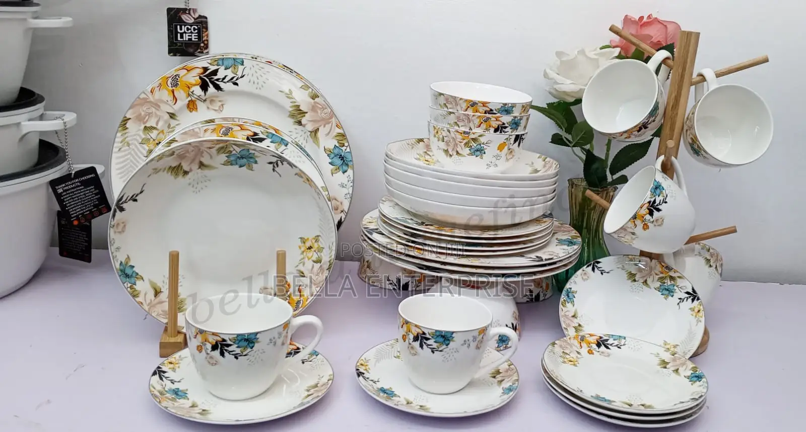 36pc Floral Patterned Dining Set, Which Includes Plates, Bowlsand Cups