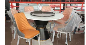 Executive Round Marble Glass Top 6-Seater Dining Table With Chairs