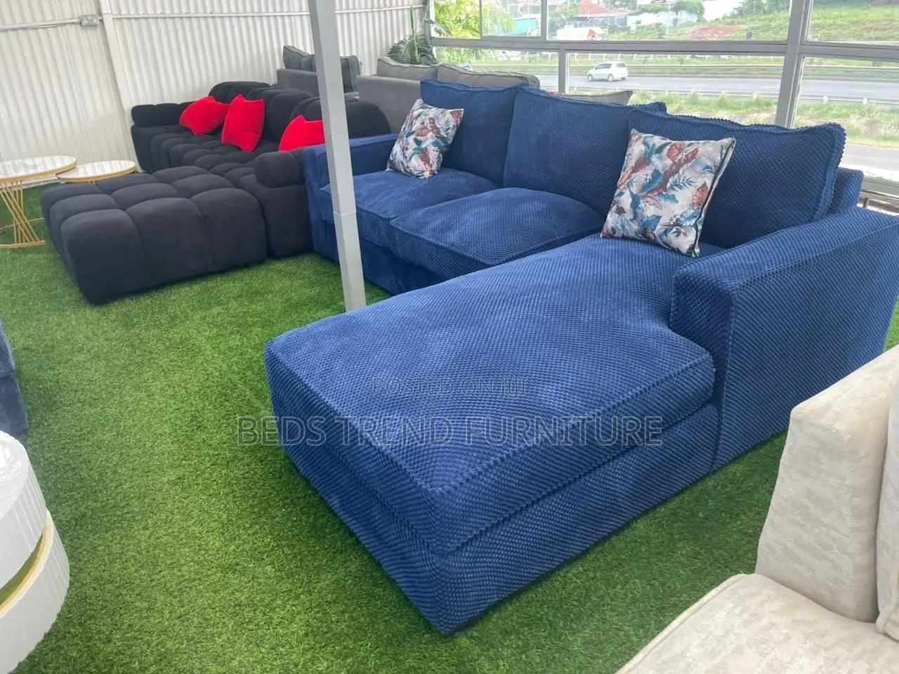 Schemed 6 Seater Blue L Sofa