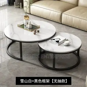 2 in 1 Pure Marble Table With Black Stand