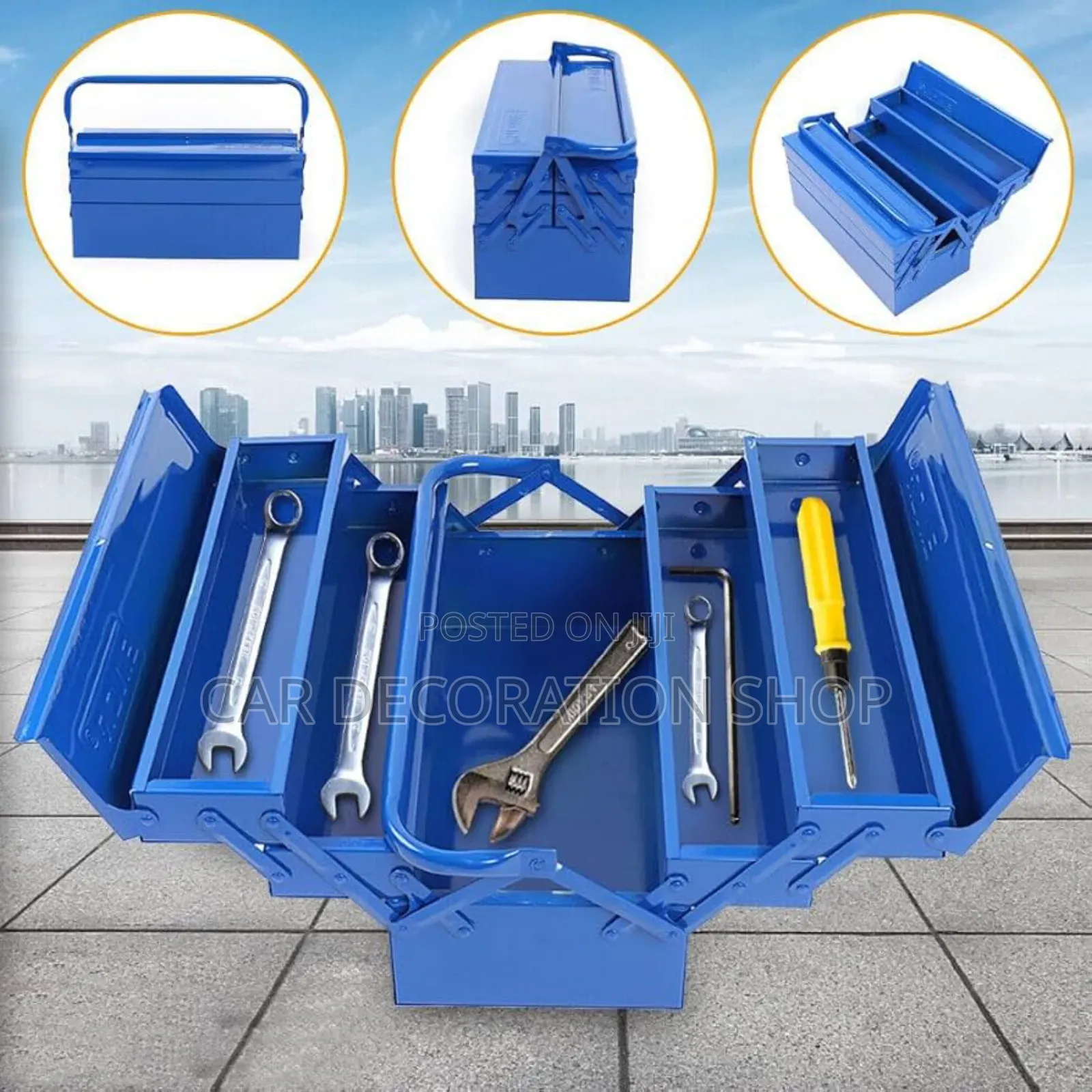 Empty Blue Rustproof Metallic Tool Box