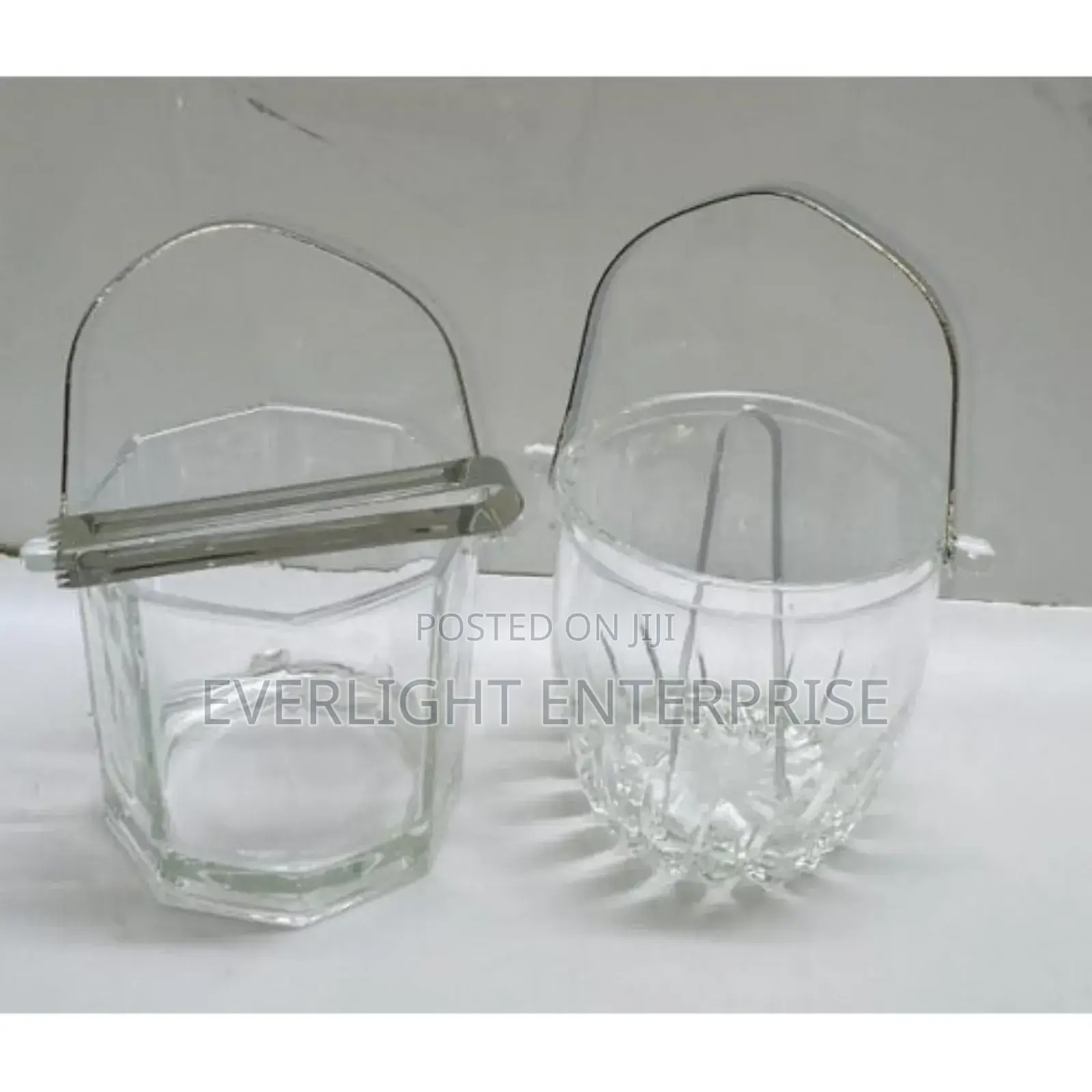 1l Heavy Glass Ice Cube Bucket Stainless Steel Handle