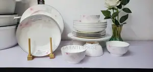 24 Pieces Porcelain Plates and Bowls Set With Pink Floral