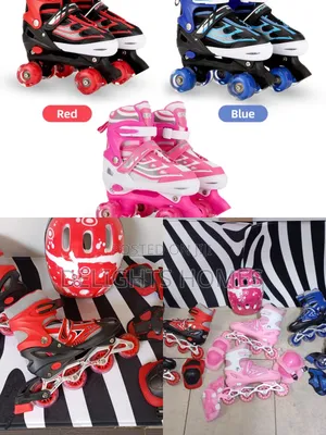 Adjustable Kids Roller Skates Set With Helmet Protective Guards-tet