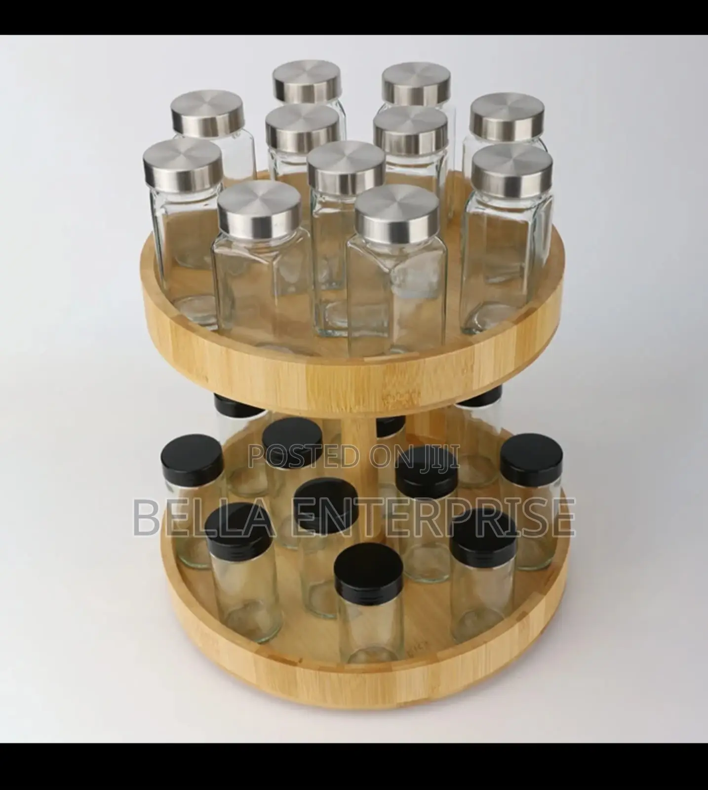 Available 2 Tier Bamboo Turn Tabletop Rotating Spice Rack