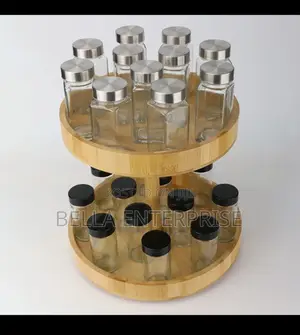 Available 2 Tier Bamboo Turn Tabletop Rotating Spice Rack