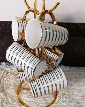 6-Piece Gold Tree Mug Set – Elegant Ceramic Cups