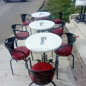 Red Unquie Laser Cut Chairs With Marble Top