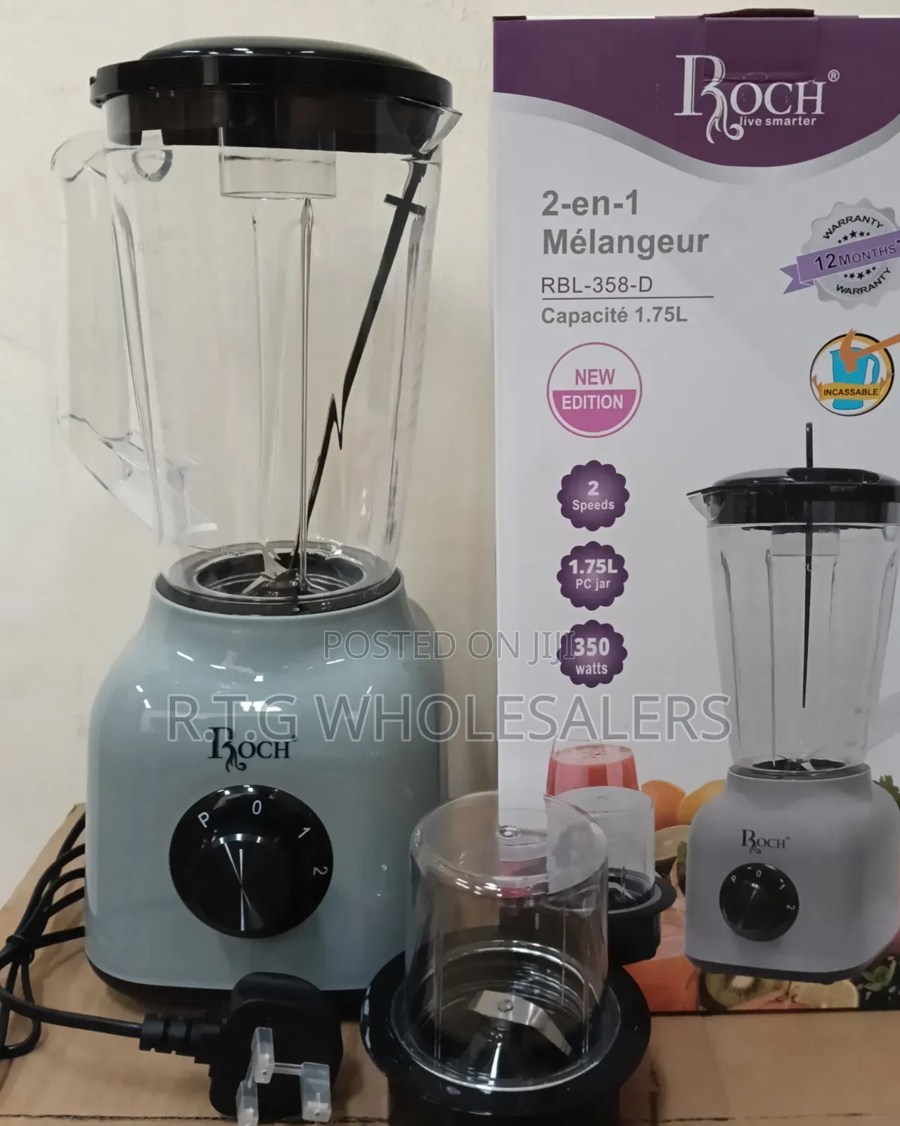 Roch 2‐In‐1 Blender Grinder – Powerful Kitchen Mixer
