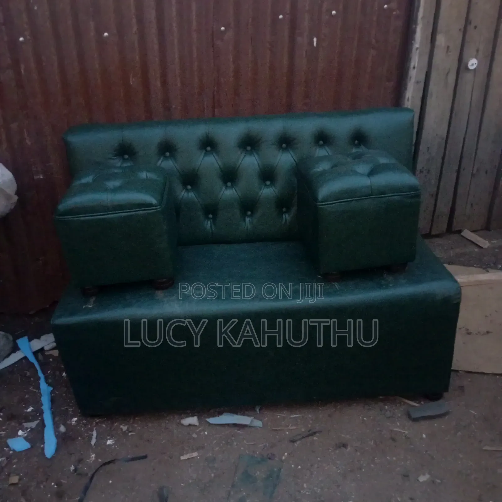 Jungle Green Couch With Two Puff