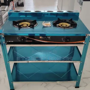 Rebune Double Burner Standing Gas Stove With Storage Shelves