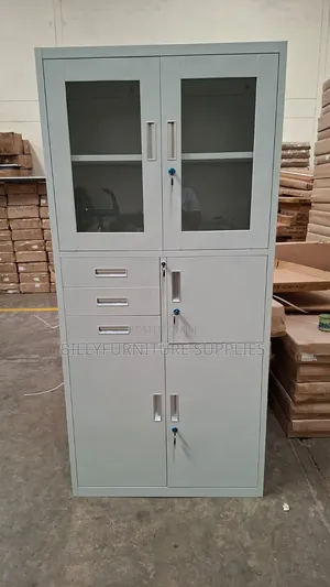 Half Glass Metallic Cabinet With Safe