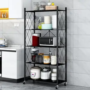 5 Tier Foldable Multipurpose Rack With Shelves and Wheels – Kitchen