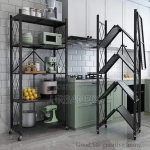 Heavy Duty 5-Tier Foldable Metal Shelving Rack Unit With Wheels
