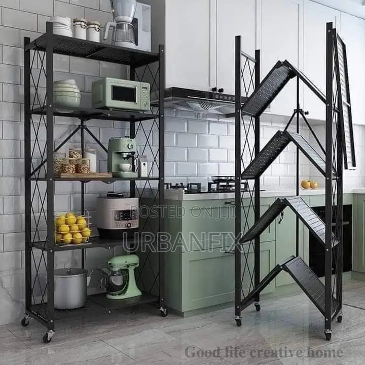 Heavy Duty 5-Tier Foldable Metal Shelving Rack Unit With Wheels