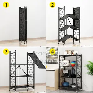 4 Tier Foldable Storage Shelves With Wheels and Large Shelving Unit