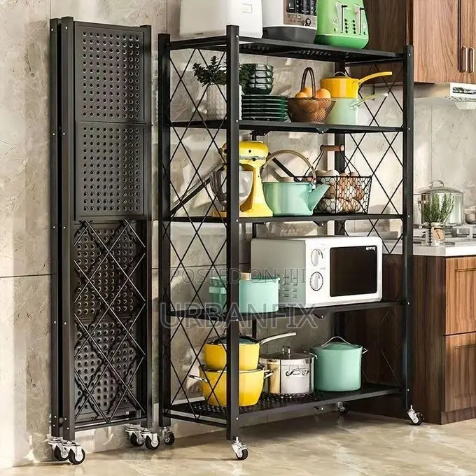 4/5 Tier Heavy-Duty Foldable Multifunctional Kitchen Rack With Wheels