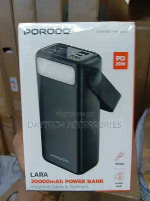 Porodo 30000mah Pd 20w Power Bank Integrated Cables, Flashlight