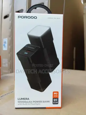 Porodo Lumera 10000mah Power Bank With Flashlight - Black