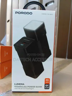 Porodo 10000mah Power Bank Lumera Portable Charger With Flashlight.
