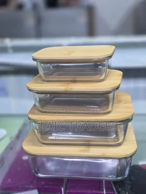 4pcs Glass Bowl Storage Containers With Bamboo Lid
