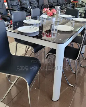 Executive Marble Glass Top 6‐Seater Dining Table – Modern Elegance