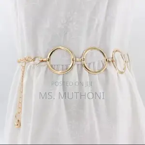 Women's Gold-Colored Circle Link Metal Waist Chain Belt
