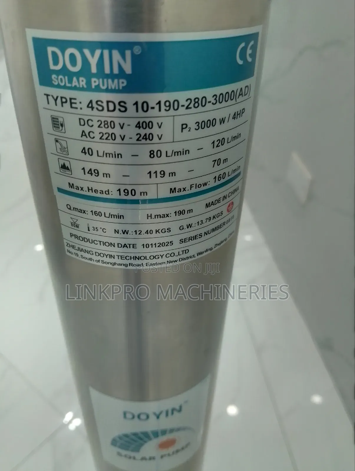 190 Metres Head Doyin Solar Submersible Pump
