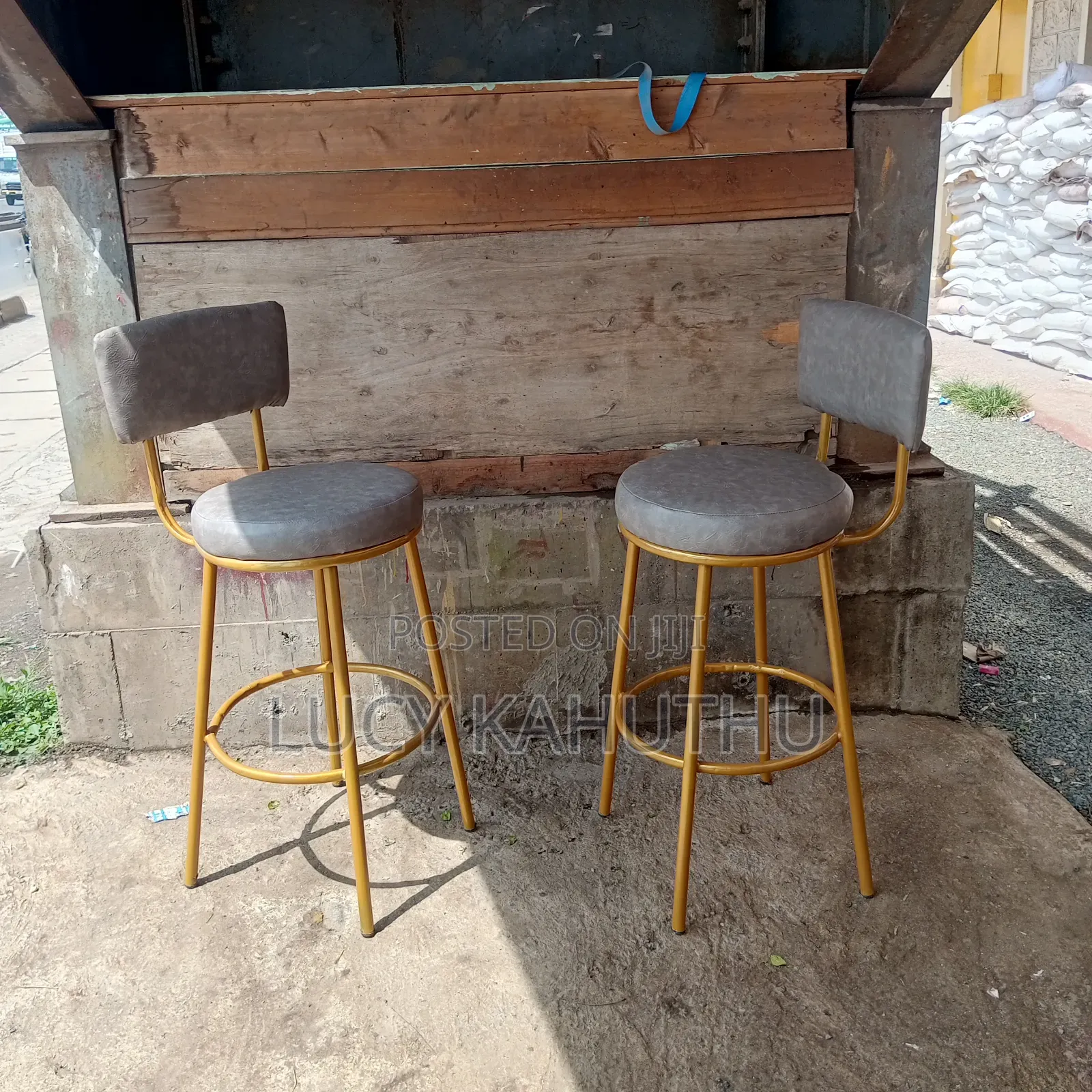 Power Coating Grey Kitchen Counter Stools