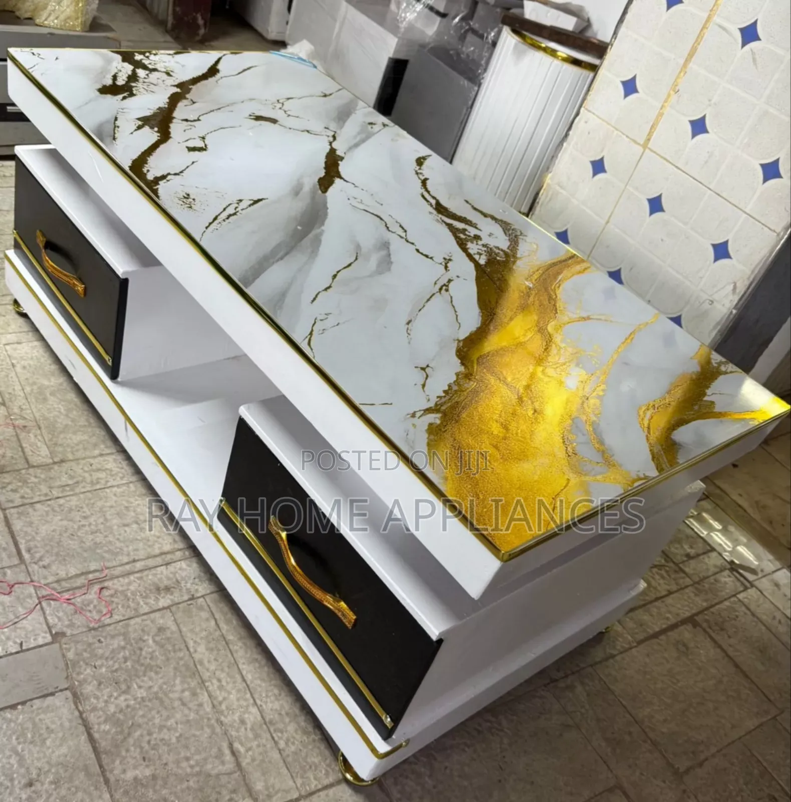 White Executive Coffee Table With Marble Topping
