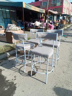 Modern Bar Chairs, Coated Frame and Grey Material 