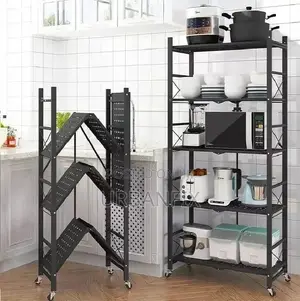 5 Tier Folding Shelf With Wheels, Metal Steel Collapsible Shelves