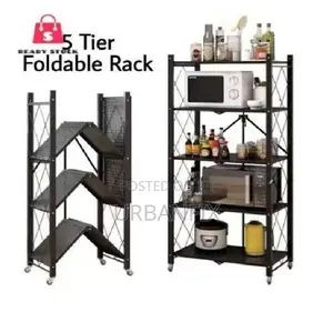 5 Tier Foldable Storage Shelves, Expandable Shelving Units With Wheels