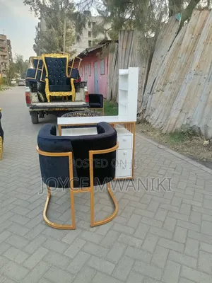 Manicure Set, Black and Gold Seats, White Table 