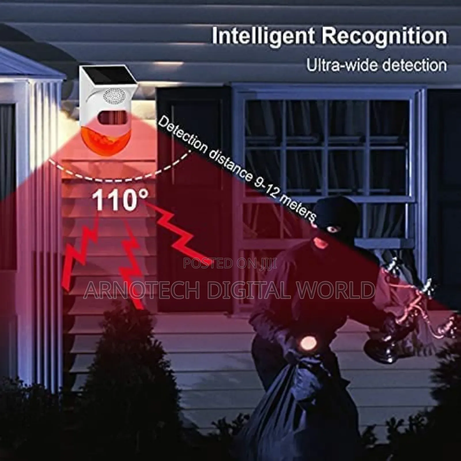 Solar Motionsensor Waterproof Securitysiren Withremote Strobelight