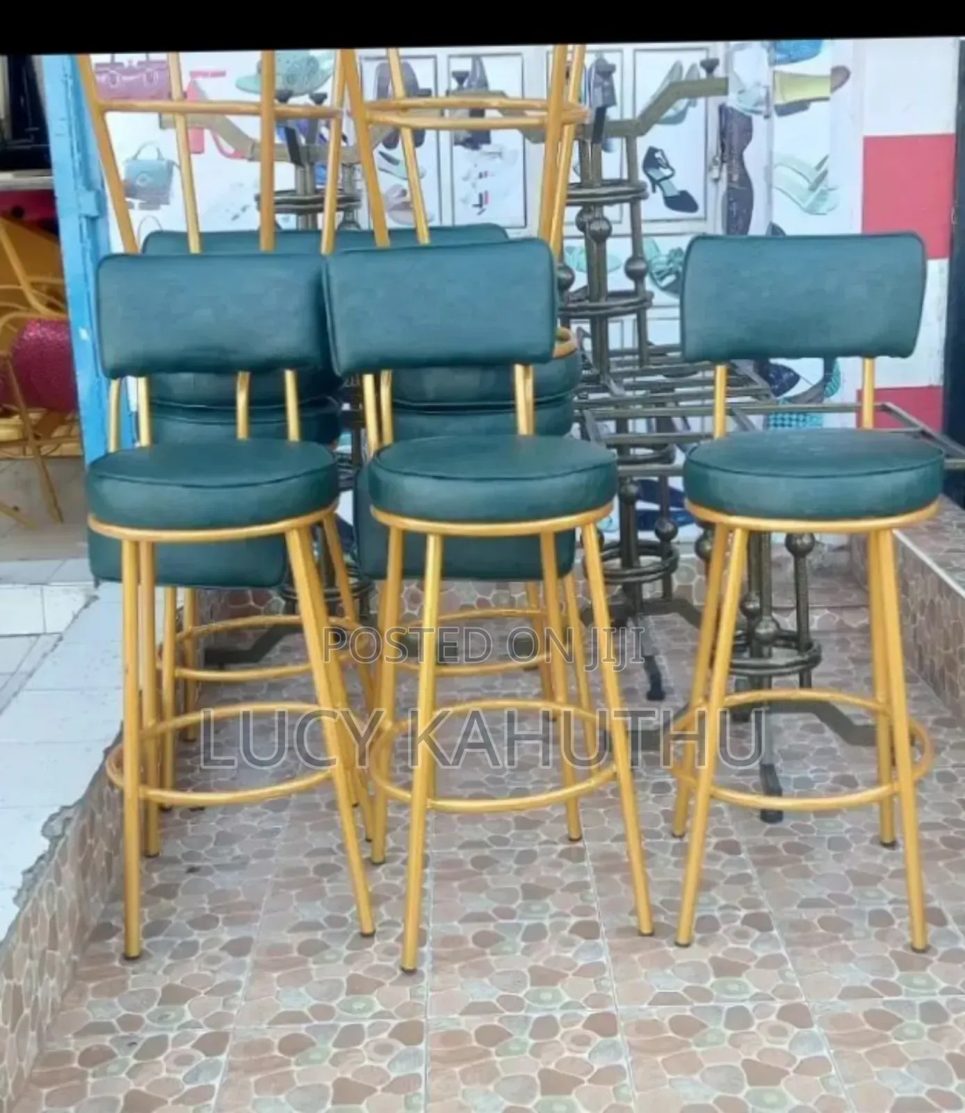 Green Powder Coating Finish Kitchen Counter Stools