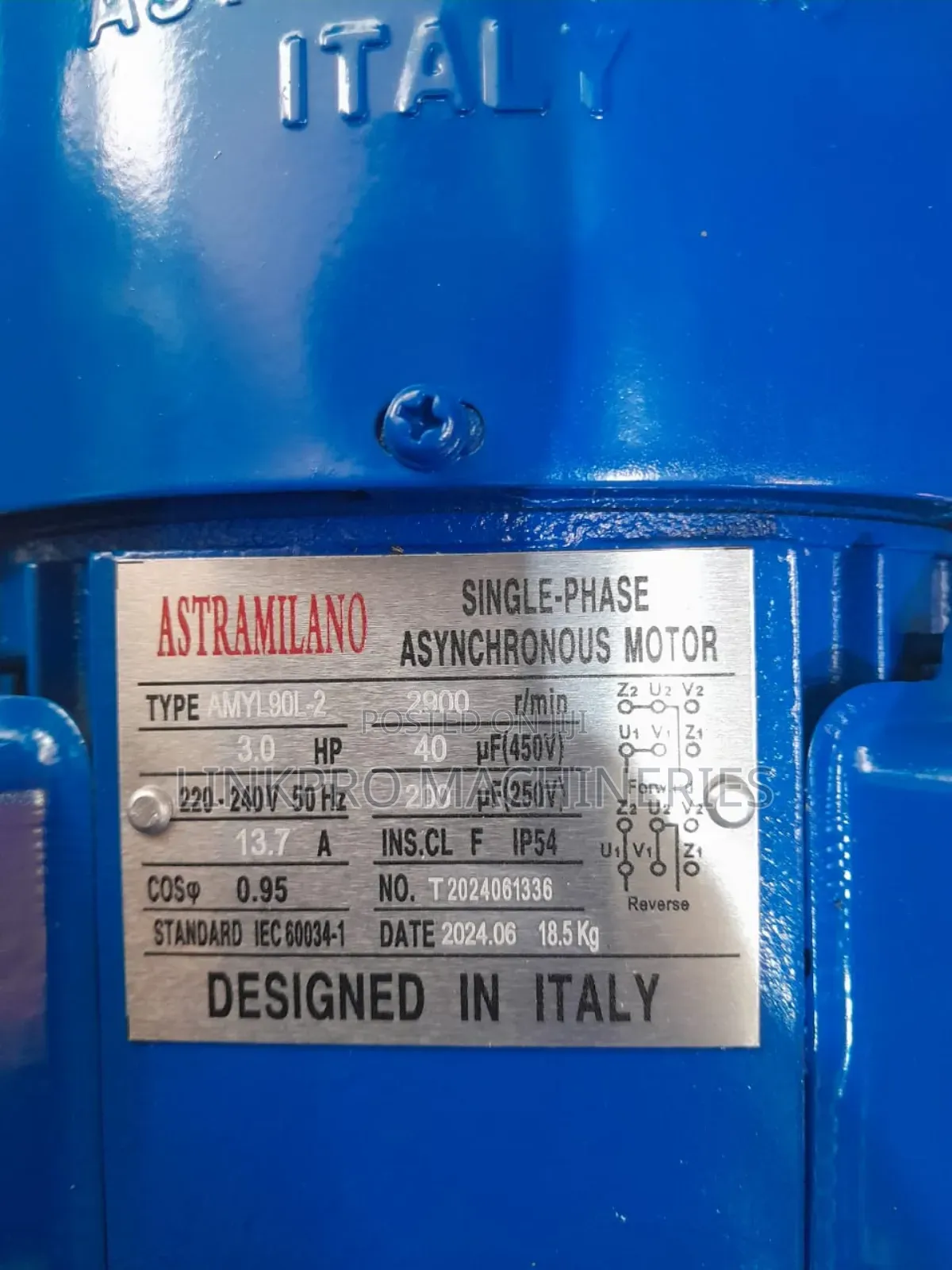 3 Hp Single Phase Astra Milano Motor