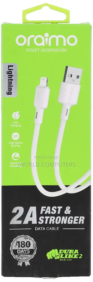 Oraimo iPhone Data Cable Duraline 2, White (Ocd-l53)