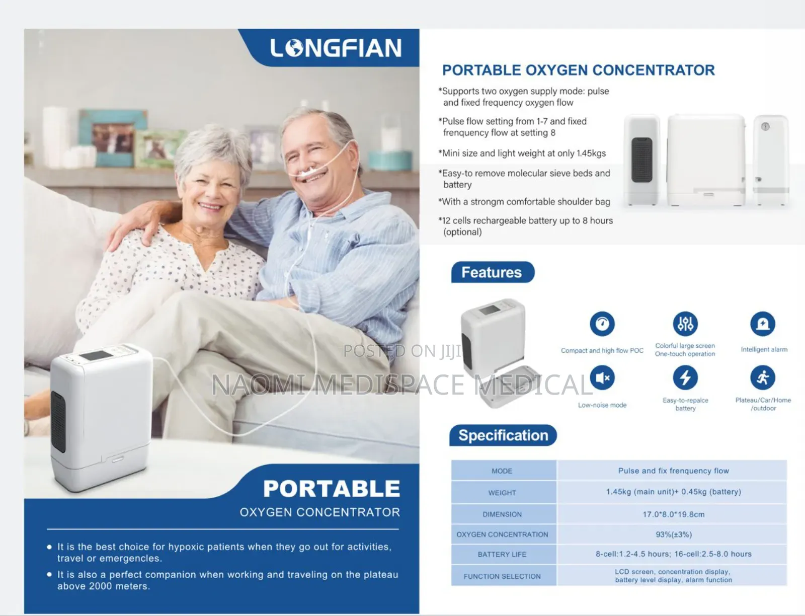 Longfian Portable Oxygen Concentrator for Flight/Long Distance