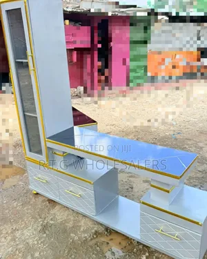Executive Tv Stand-Marble Finish With Storage Cabinet