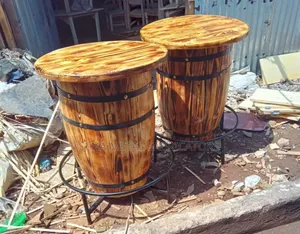Restaurant Barrels Table With Metal Base.