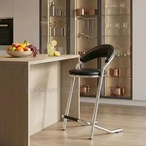 Bar Stool; Black Leather Kitchen Bar Stool