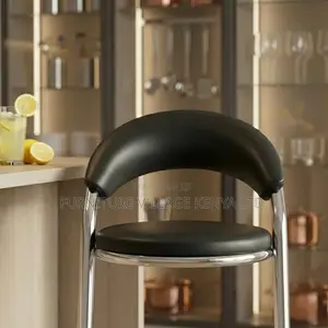 Bar Stool; Black Leather Kitchen Bar Stool