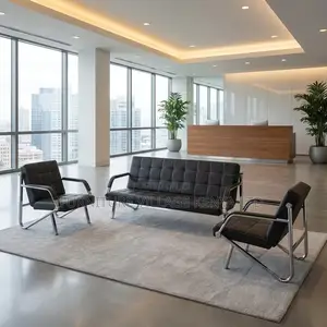 Office Sofa; Metal Frame Leather 5 Seater Reception Office Sofa