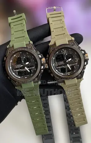 Casio G-Shock Analog-Digital Wristwatches in Military Green.