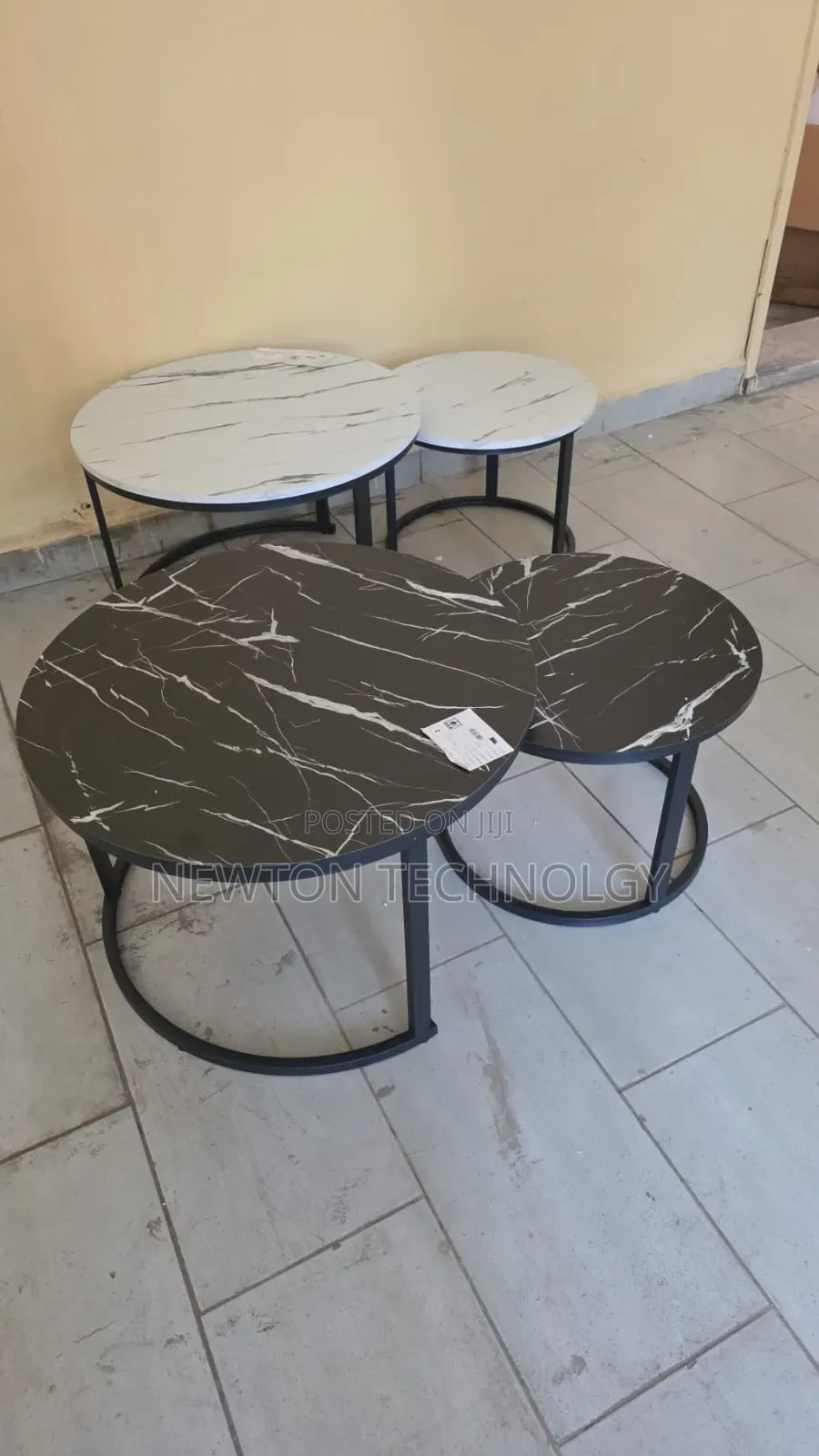 Black and White Nesting Coffee Table Marble Effect With Black Stand